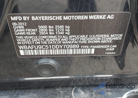 2013 BMW 550I xDrive from USA, damaged, VIN WBAFU9C51DDY70989